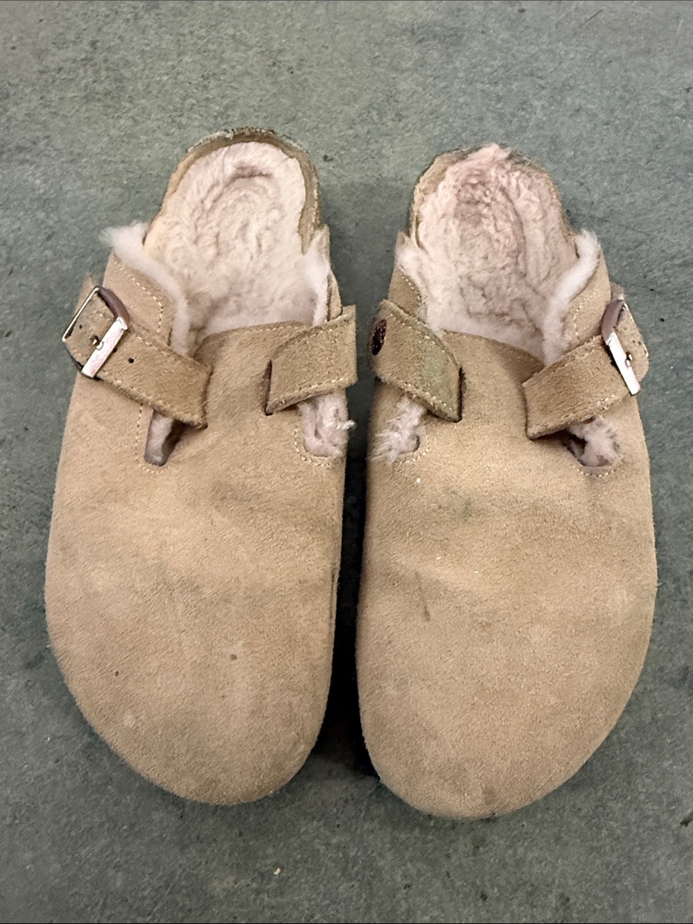 Birkenstock Tan Suede Faux-Shearling Clog Mules